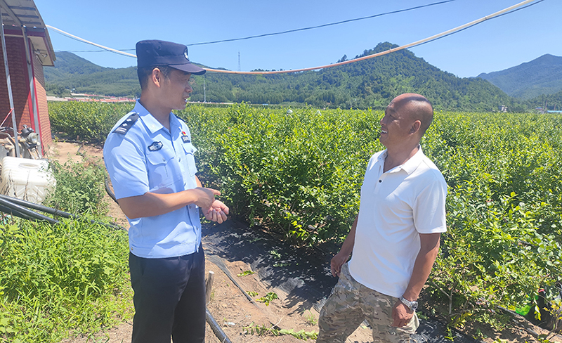 头题图，陈郊到田间地头给村民讲法。